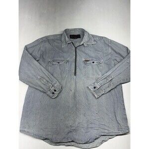 Five Brother Hickory Striped Long Sleeve 1/2 Zip Shirt XL Railroad Work USA VTG